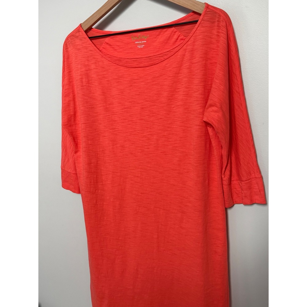 Lilly Pulitzer Coral Orange Pima Cotton 3/4 Sleeve T-Shirt Dress Size Medium - Picture 3 of 11
